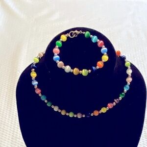 Multicolor Beaded Necklace and Bracelet Set